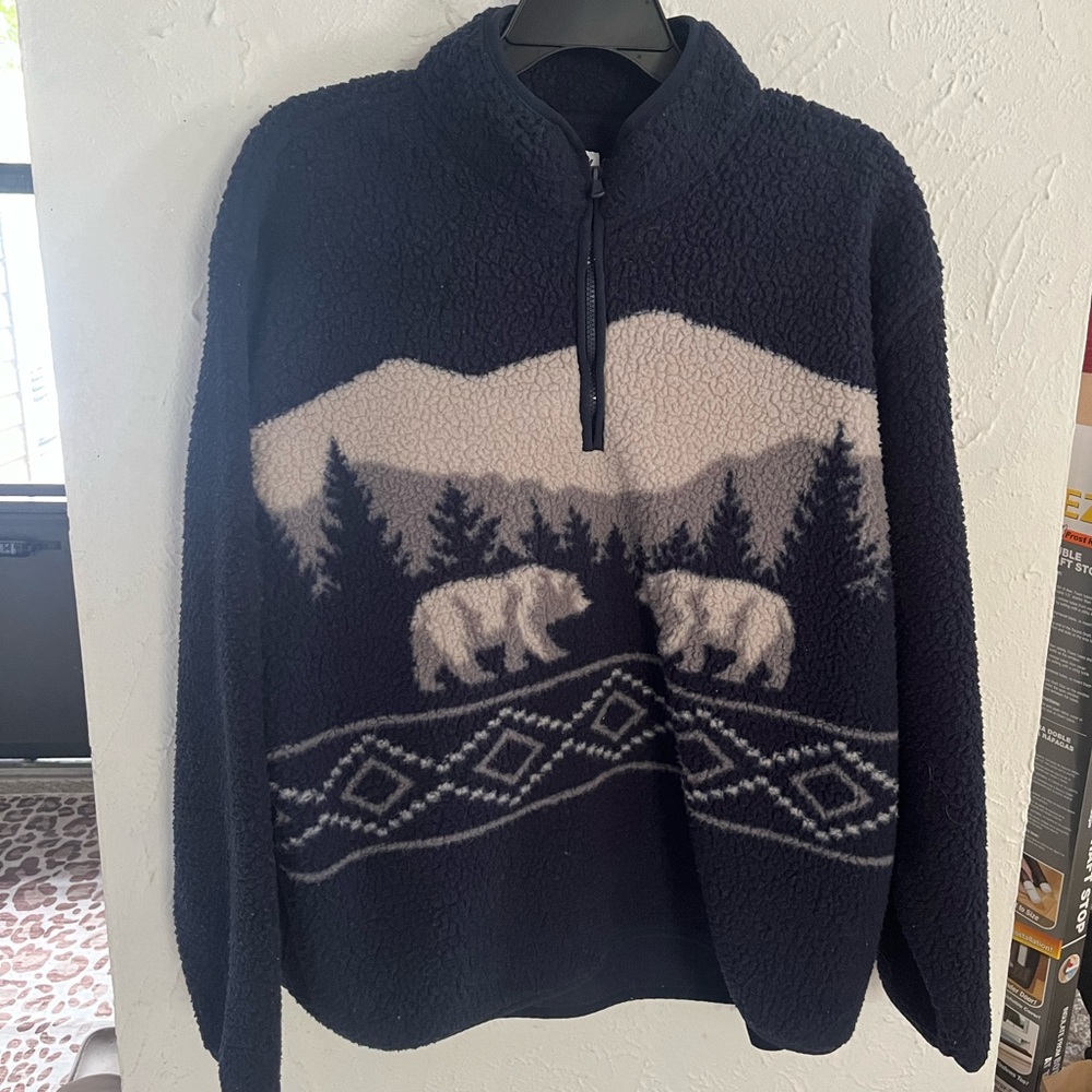 Old Navy Black and White Patterned Zip-Up Sweater